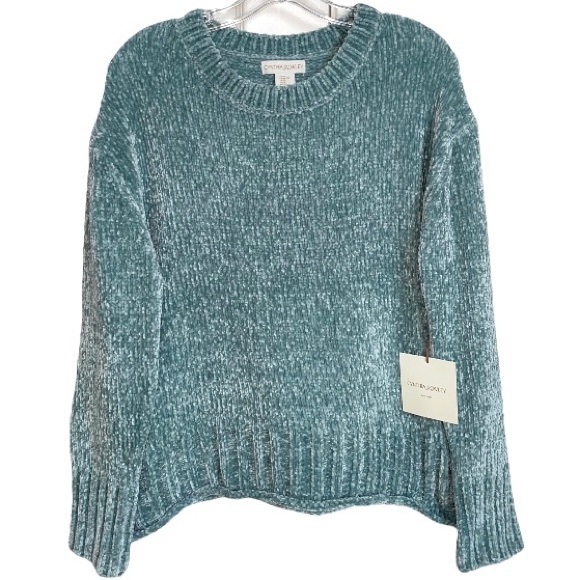 Soft Chenille Sweater Aqua Teal Turquoise Boxy Chunky Round Scoop Crew Neck XL - Picture 5 of 15